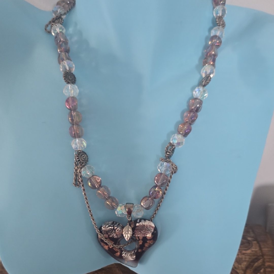 Elegant Heart Pendant Necklace With Beaded Chain